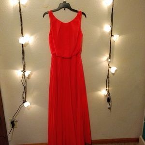 Coral pleated floor length dress